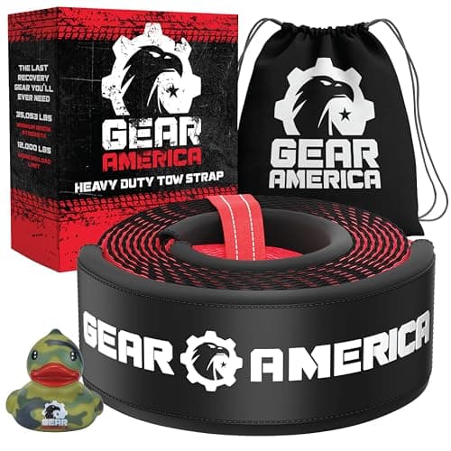 GearAmerica Heavy Duty 3"x20' Tow & Winch Strap - Tree Saver with 35,053 lb Break Strength - Offroad Recovery Rope, Weather Resistant - Triple Reinforced Loops (Red) - Tow Strap