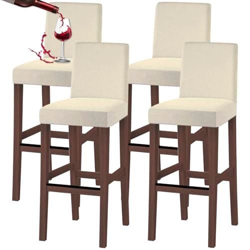 SHILV. HOME Waterproof Dining Room Chair Covers,Bar Stool Covers,Barstool Chair Slipcovers Pub Counter Seat Cover (Beige, Set of 4)