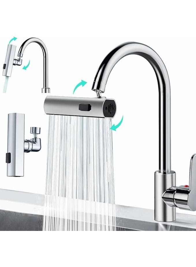 3 in 1 Waterfall Kitchen Faucet,360° Rotatable Faucet Sprayer Head, Faucet Extender for Kitchen Sink,Splashproof, Sturdy and Durable,for Washing Vegetables and Fruits
