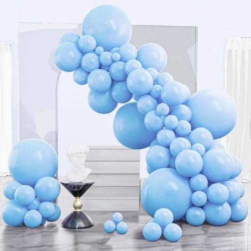 PartyWoo Light Blue Balloons 130pcs Different Sizes of 18 12 10 5 Inch Baby Pastel Sky Aqua Blue Balloon Arch Kit Garland for Birthday Gender Reveal Baby Shower Graduation Party Decorations BlueY4