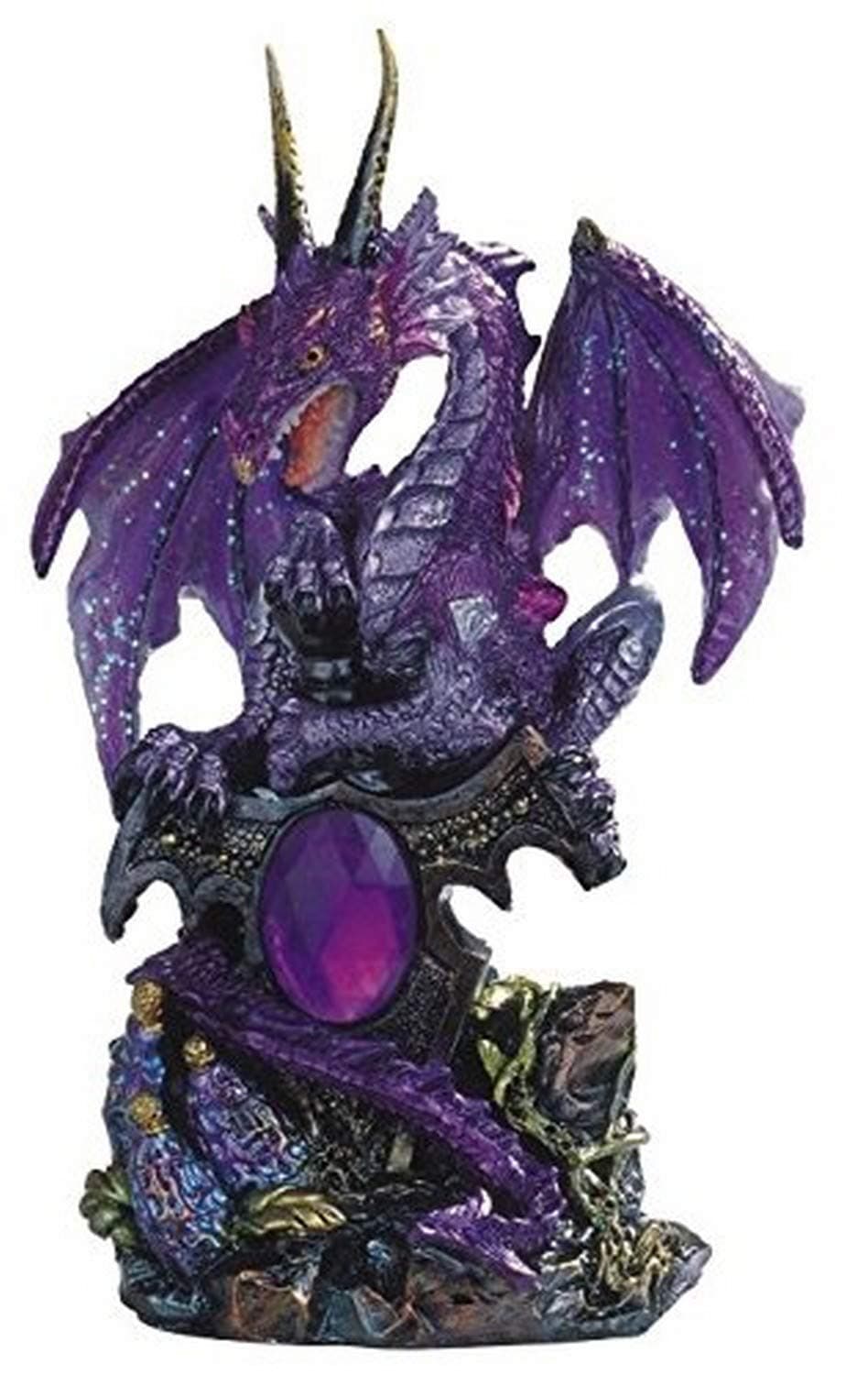 Le Elegant Purple Dragon Standing with Sword On Rock Collectible Figurine Statue