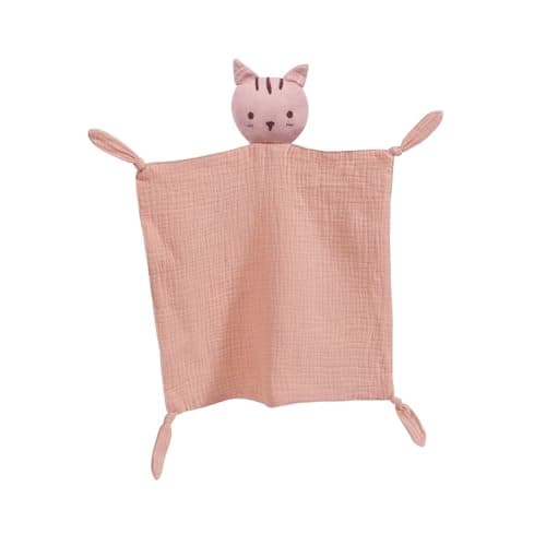 insular Lovey Blanket for Boys and Girls Organic Cotton Muslin Security Blanket for Babies Soft Breathable Lovie Soothing Towel for Newborn and Infant Pink Cat