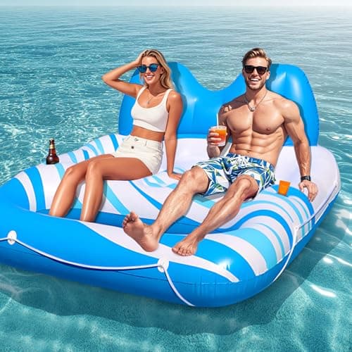 Pool Floats Adult Inflatable Tanning Pool Extra Large Pool Floats for Adults Heavy Duty Water Floaty with Backrest Footrest Cup Holder for River Lake Floaties Water Floats