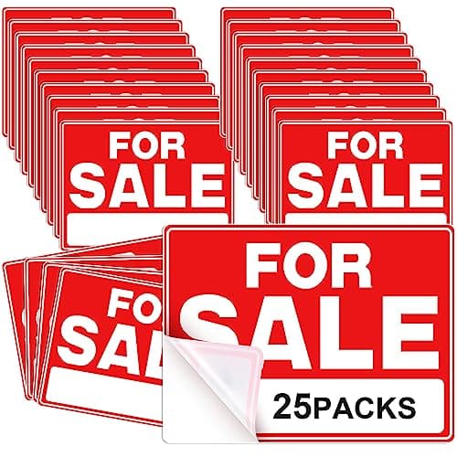 Seajan 25 Pcs for Sale Signs for Car 9 x 12 Inches Auto Sales Signs Vehicle, Houses Sales Waterproof and Rust Free Signage Plastic Self Adhesive Stickers Advertising Commercial Business(Classic)
