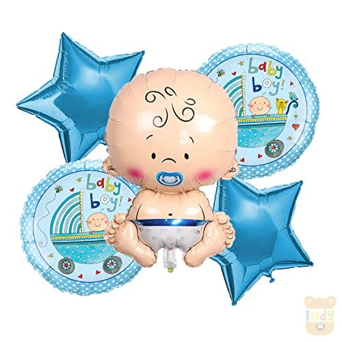 ITAF Set Of 5 Pcs Foil Balloons For Baby Boy Welcome / Baby Shower Decoration Balloons / First Birthday Decoration / Kids Birthday Party / Latex Balloons - Printed Round Baby Boy Foil Balloons, Blue Star Foil Balloons, A New Little Prince Welcome Foil Balloon