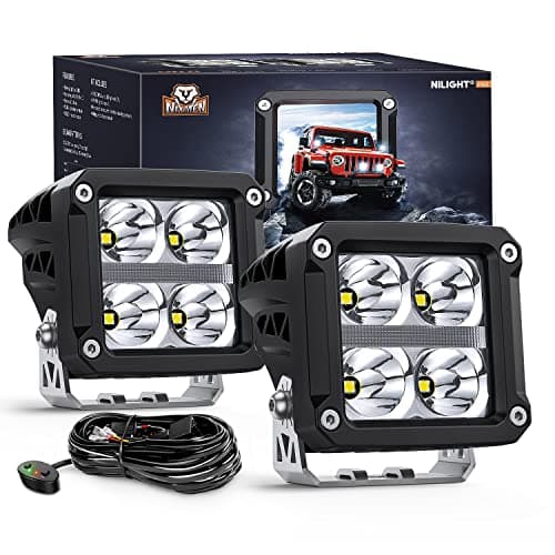 Nilight 3.2 Inch Square LED Pod Lights with DRL 20W 2510LM 10 Degree Super Spot Beam 16AWG Wiring Harness Kit for Auxiliary Offroad Driving Ditch Lamps for Truck UTV ATV SUV 4x4