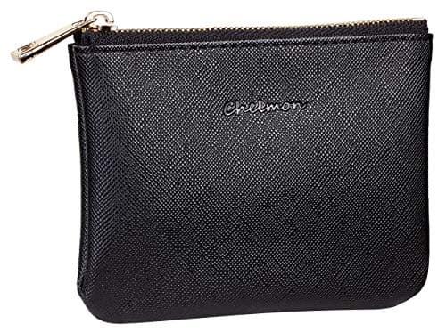 Chelmon Vegan Leather Coin Purse Pouch Change Purse With Zipper For Men Women (CH Black)