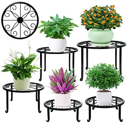 Metal Plant Stand 5 Pack Plant Stands for Indoor Outdoor Plants Multiple Heavy Duty Flower Pot Stand Holder Rustproof Iron Round Plant Shelf for Planter Outdoor Plant Stand for Patio Garden Dcor
