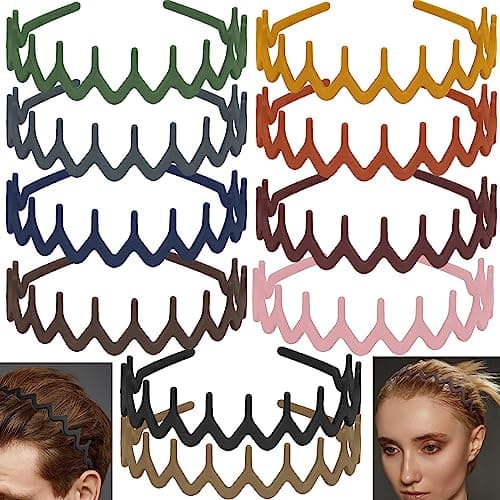 LAPOHI 10 PCS Non Slip Fashion Effortless Plastic Headbands with Teeth Comb Skinny Hair Bands for Women Men Teen Girls Comb Teeth Morandi
