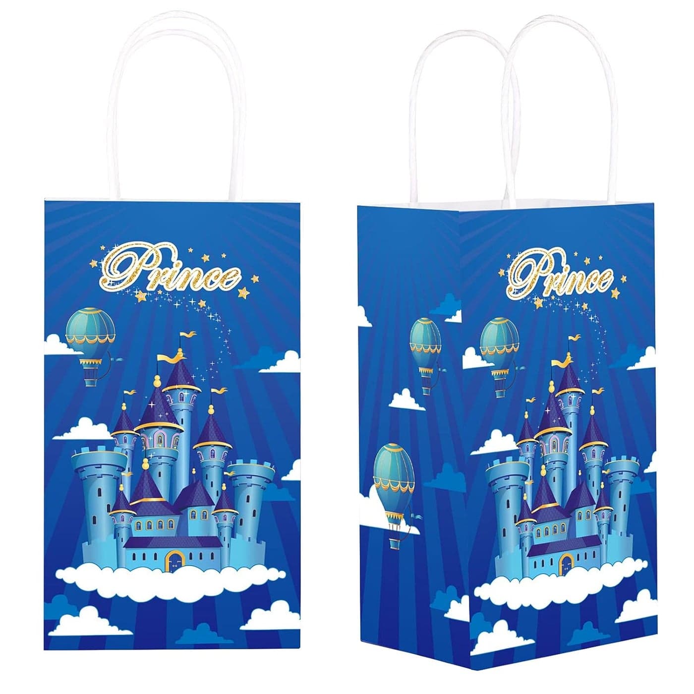 12 Pieces Prince Party Gift Treat Bag Blue Prince Castle Candy Goodie Favor Bags with Handle for Prince Theme Birthday Baby Shower Party Favors Supplies