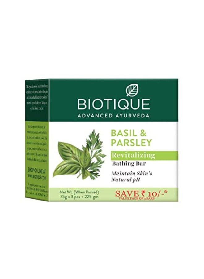 Biotique Bio Basil and Parsley Body Revitalizing Body Soap Pack of 3 225 g 3 x 75 g