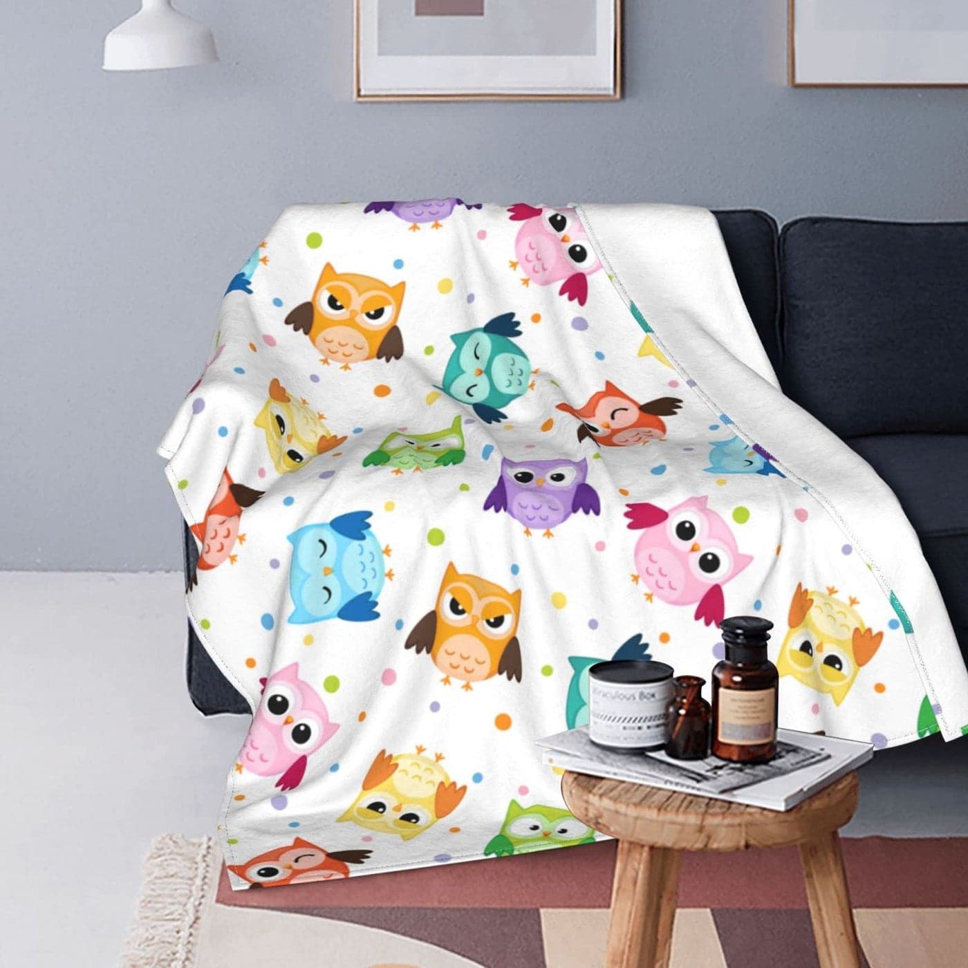 Cute Owl Throw Blanket Soft Bed Blankets Lightweight Cozy Plush Flannel Fleece Blanket for Sofa Couch Bedroom 50x40 Small