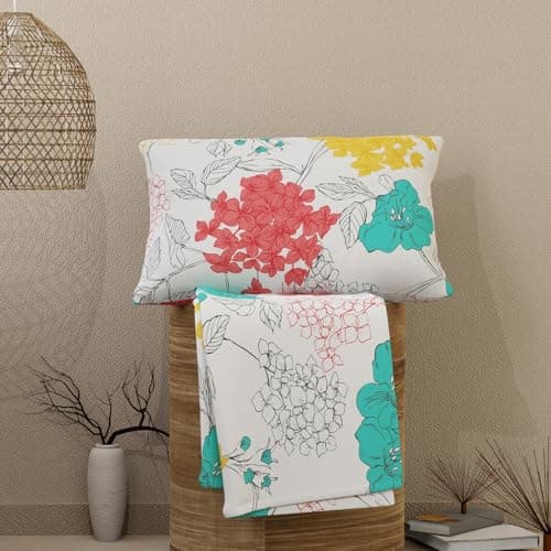 Layers Emaline 100% Cotton Single Bedsheet Set (Oeko Tex Certified) | 1 Single Cotton Bedsheet & 1 Pillow Cover | Breathable & Anti-Wrinkle | 144 TC | (Floral Print, Multicolour)