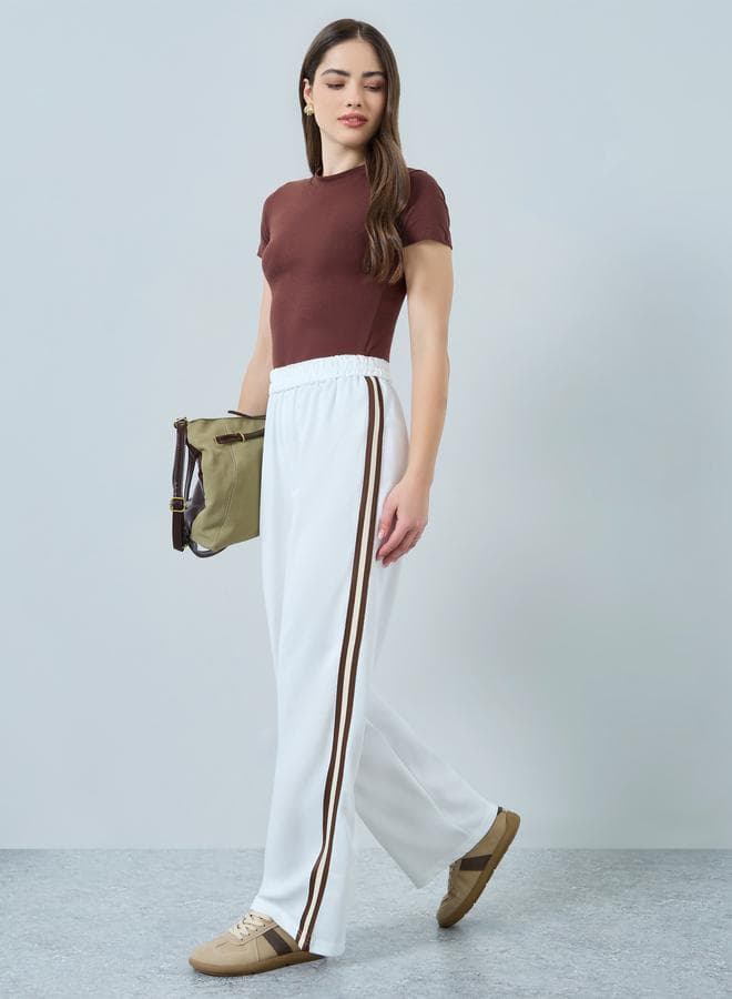 White Wide Leg Joggers with Side Stripe