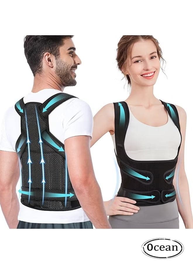 Adjustable Posture Corrector Back Brace for Men & Women, Back Straightener Spine Support Brace, Hunchback & Scoliosis Correction Brace for Back Pain Relief, Size M, Black