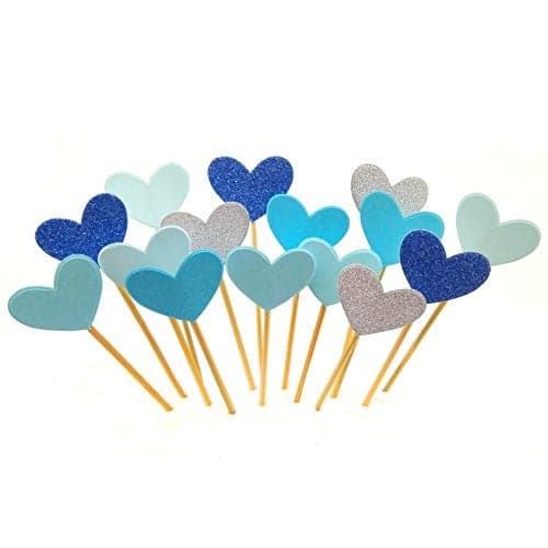 Cupcake Toppers 30Pcs Set GUCUJI Funny Blue Heart DIY Glitter Mini Birthday Cake Snack Decorations Picks Suppliers Party Accessories for Wedding and Baby Shower