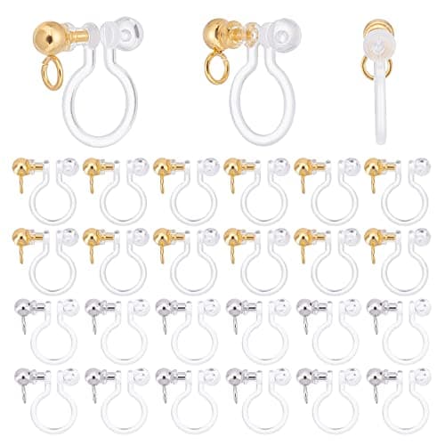 PH PandaHall 24pcs Transparent U Type Earring Findings Alloy Invisible Clip on Earring Converter Non-Pierced Earrings Painless Allergy-free Resin Earring Components for Non Pierced Ears, Gold Platinum