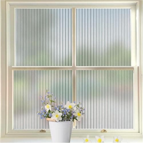 HOME13 Window Privacy Film 3D Decorative Fluted Window Glass Film Privacy Window Film for Bathroom, Reusable Vinyl Frosted Film (Fluted Glass Film, 12x96-Inches)