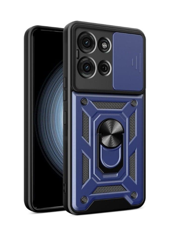 for Motorola Edge 50 5G Case Cover, Slide Camera Lens Cover, Magnetic Ring Holder Kickstand Protective Phone Case for Motorola Edge 50 5G, Blue