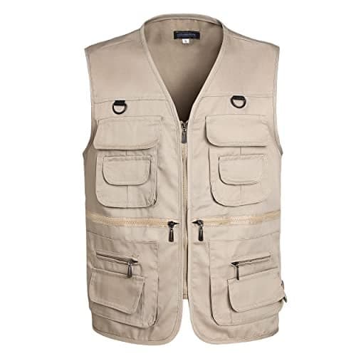 LISUHEPEAL Mens Fishing Vest Summer Outdoor Work Safari Travel Photo Khaki Vests with Multi Zipper Pockets For Men S18Khaki XXL