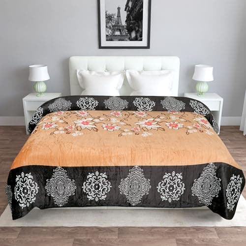 RD TREND® Warm Reversible Quilt Cover Double Bed with Zipper, Duvet Cover Double Bed Soft Flannel (90x100) Inches. (Floral-Brown)