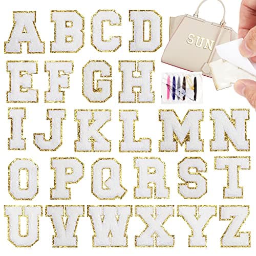 SelfAdhesive Chenille Letters Patches 26PCS White Letter Patches Stickers Varsity Letter Patches Stick on Backpacks Hats Repair Preppy Patch