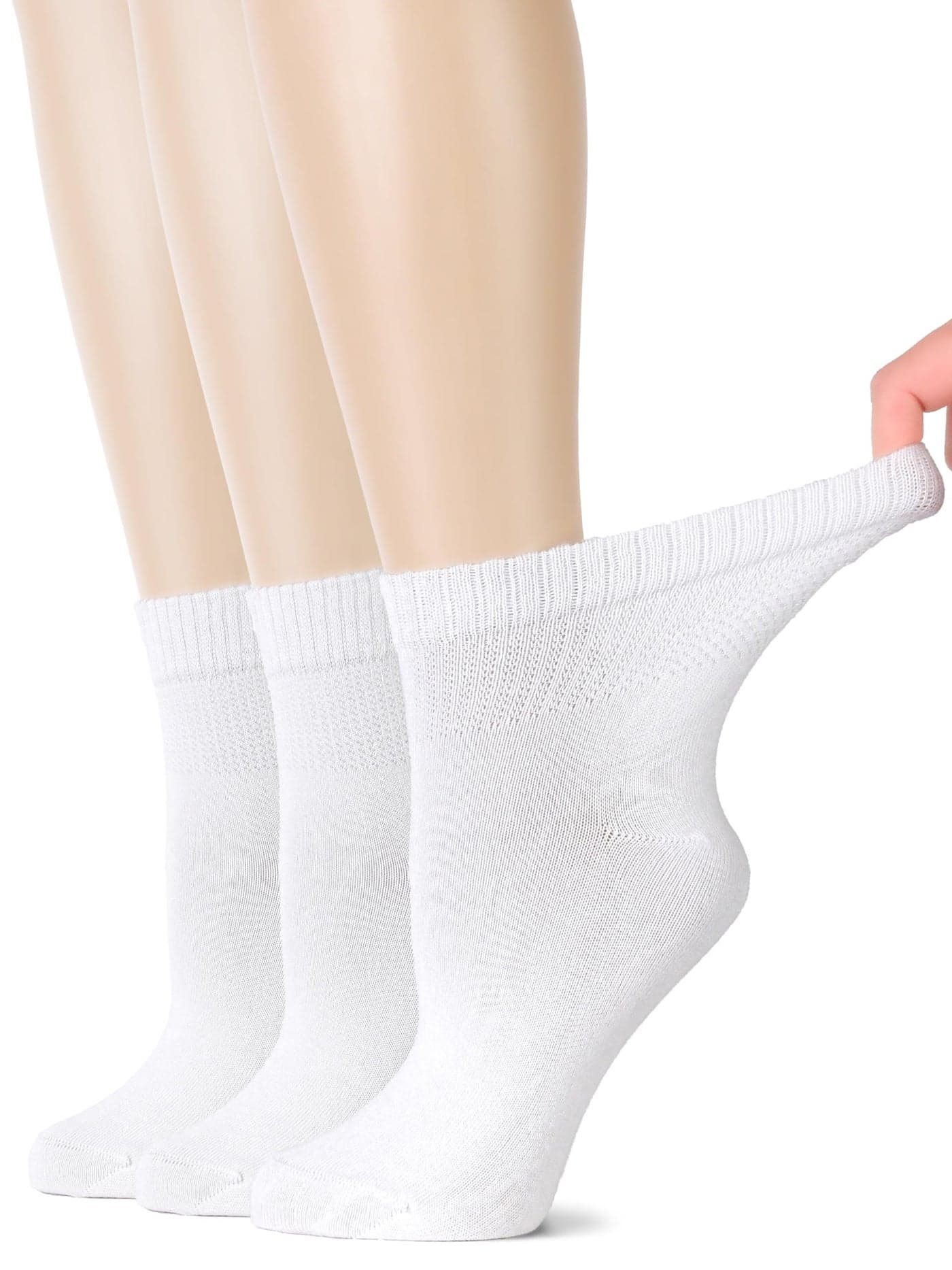 Hugh Ugoli Women's Rayon derived from Bamboo Ankle Loose Fit Diabetic Socks, Soft, Seamless Toe, Wide Stretchy, Non-Binding Top, 3 Pairs, White, Shoe Size: 6-9