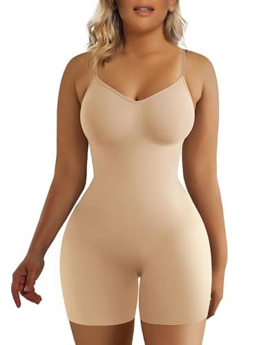 SHAPERX Shapewear for Women Tummy Control Bodysuit Mid Thigh Butt Lifter Body Shaper Shorts,SZ5218-2-Beige-2XL/3XL