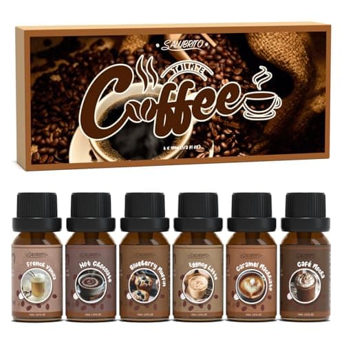 SALUBRITO Coffee Fragrance Oils Set, Premium Essential Oils for Diffuser, Candle, Soap Making, Blueberry Muffin, Eggnog Latte, Caramel Machhiato, Cafe Mocha, French Vanilla, Hot Chocolate, Scented Oil