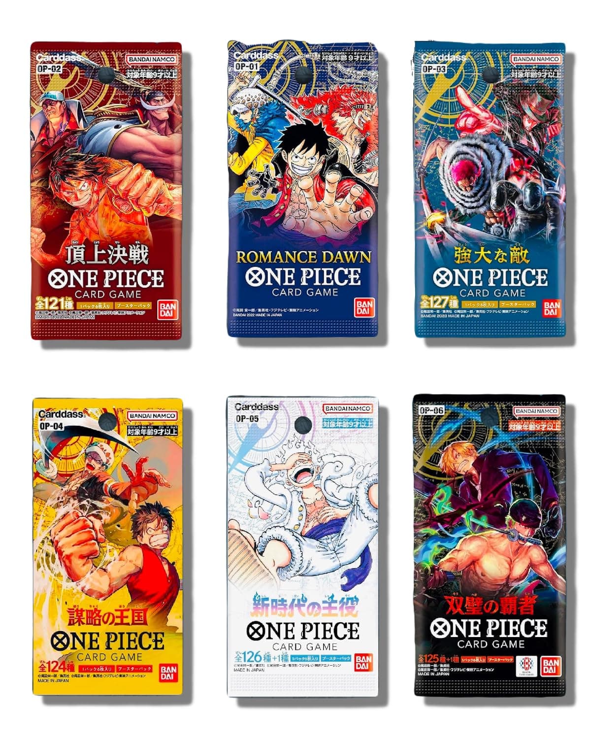 One Piece Cards (6 Sealed Packs) Potential Mystery Graded Card - Collection Starter Box│Japanese Version│1 Pack of Each Release (OP-01│OP-02│OP-03│OP-04│OP-05│OP-06)│1 in 20 Boxes Contains Graded Card
