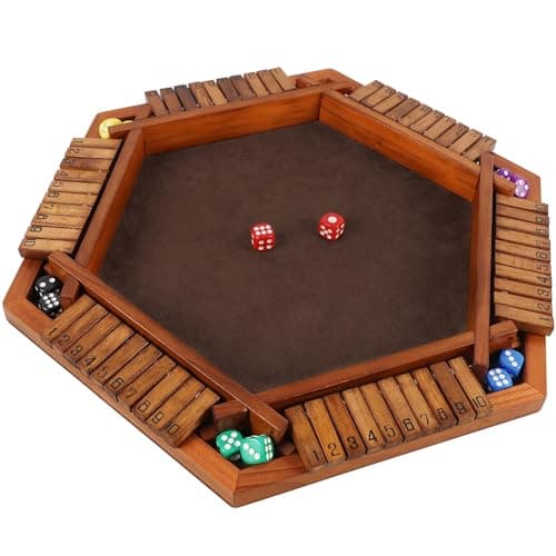 Juegoal Wooden Shut The Box Dice Game for 16 Players Upgrade Tabletop Board Game with 12 Dice for Kids Adults Families Classics Travel Portable Classroom Home Party Pub Board Game Sets