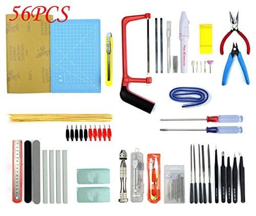 BXQINLENX Professional 56 PCS Model Tools Kit Modeler Basic Tools Craft Set Hobby Building Tools Kit for Gundam Car Model Building Repairing and FixingH