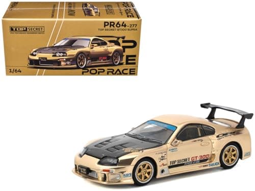 164 Diecast Model Car Compatible with Toyota Supra GT300 Top Secret Chrome Gold Limited Edition by Pop Race PR640277