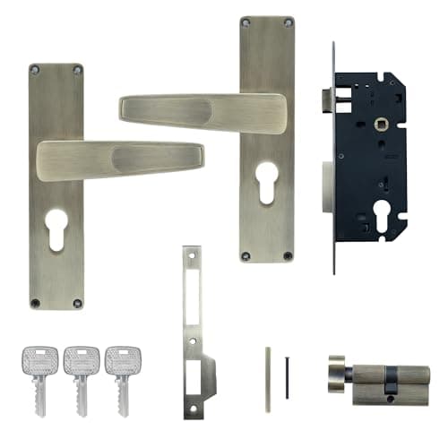 Godrej Mortise Lock | Door Handle Set | 200mm Plate | 5 inch Handle | NEH 24 | Double Throw Deadbolt | 3 Keys | Reversible Left/Right Handed | Door Lock for Home, Main Door | Antique Brass Finish