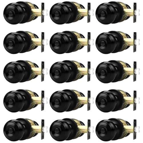 Probrico Door Knobs, Interior Doorknob Privacy Locking Function for Bedroom Bathroom, Adjustable Reinforced Lock Latch, Modern Universial Door Handles, Black, 15 Pack