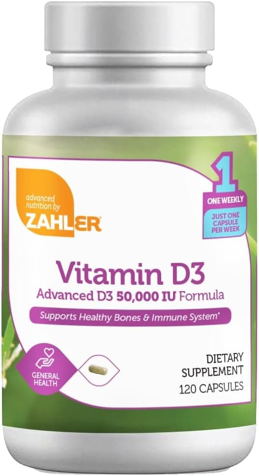 Zahler Advanced Vitamin D3 50000 IU capsules 120 Count Kosher Vegetarian Friendly Vitamin D for Immune Support Bone Teeth Muscle Health Weekly D3 Vitamin Supplement Easy Swallow Vitamin D3