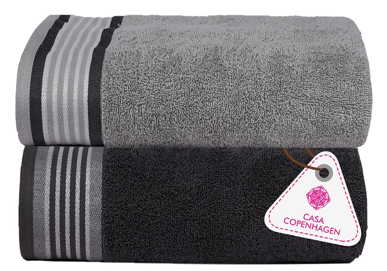 Casa Copenhagen, Germany Design- He & She Super Soft Collection 100% Cotton 2 Pieces Large Bath Towel (Size : 70 x 140 cm) - Pine Grey & Grey Violet