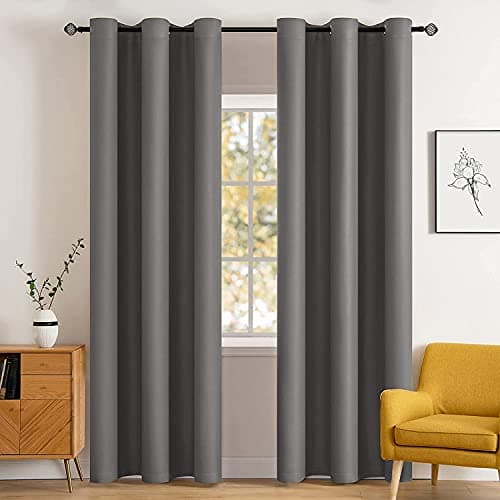 MIULEE Blackout Curtains Room Darkening Thermal Insulated Drapes Solid Window Treatment Set Grommet Top Light Blocking Curtain for Living RoomBedroom 2 Panels 42 x 84 inch Length Grey