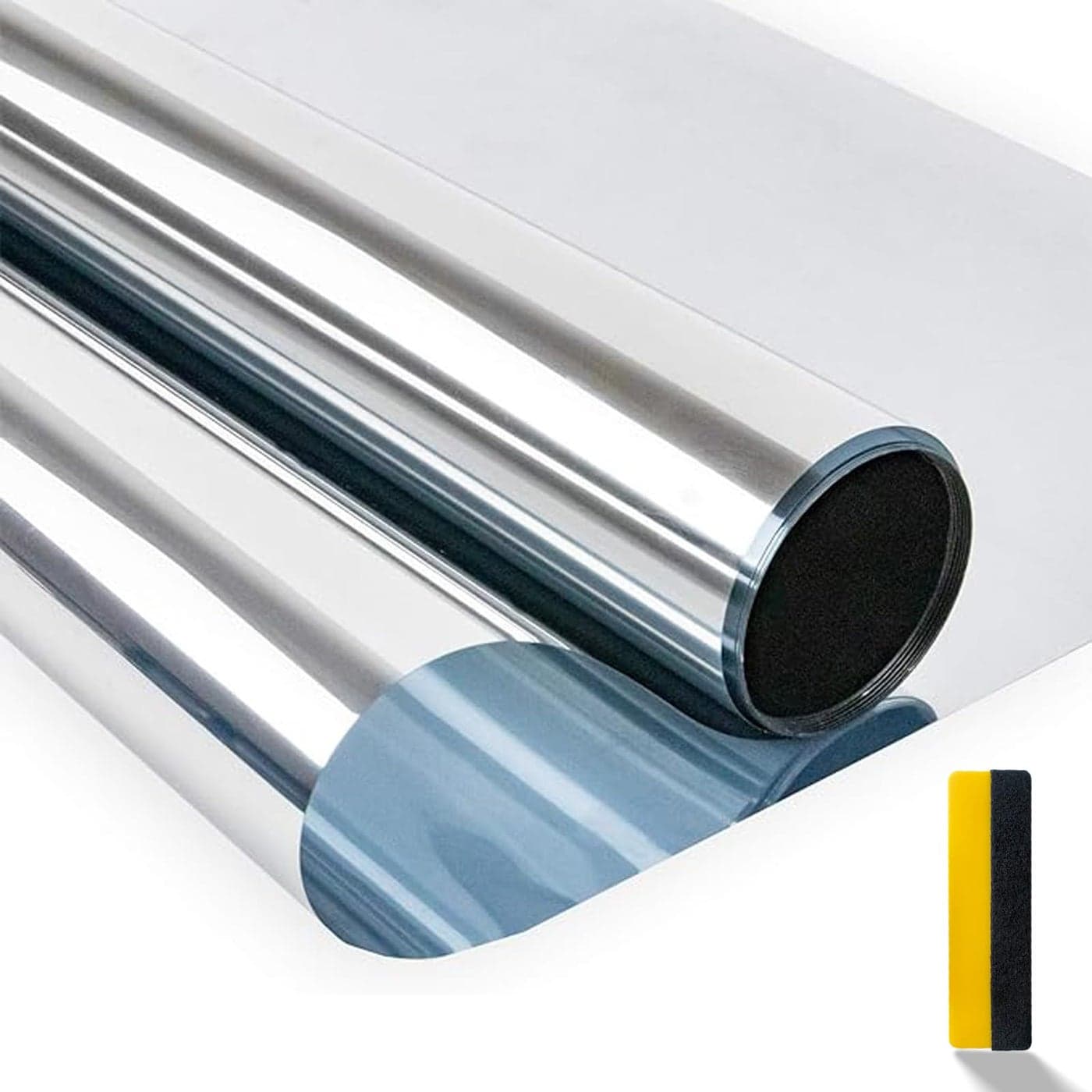 Zindoo One Way Mirror Window Film Silver Reflective Self Adhesive Sun Block Sticker Anti UV Heat Control Privacy Protection Glass Tint 40x200cm