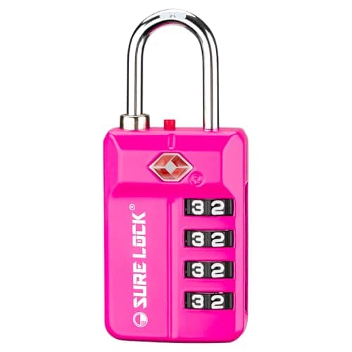 SURE LOCK TSA Approved 4-Digit Resettable Combination Luggage Locks with Open Alert, Easy-Read Dials - for Luggage, School Lockers, Gym, Office, Toolbox & Security Cases (Pink 1 Pack)