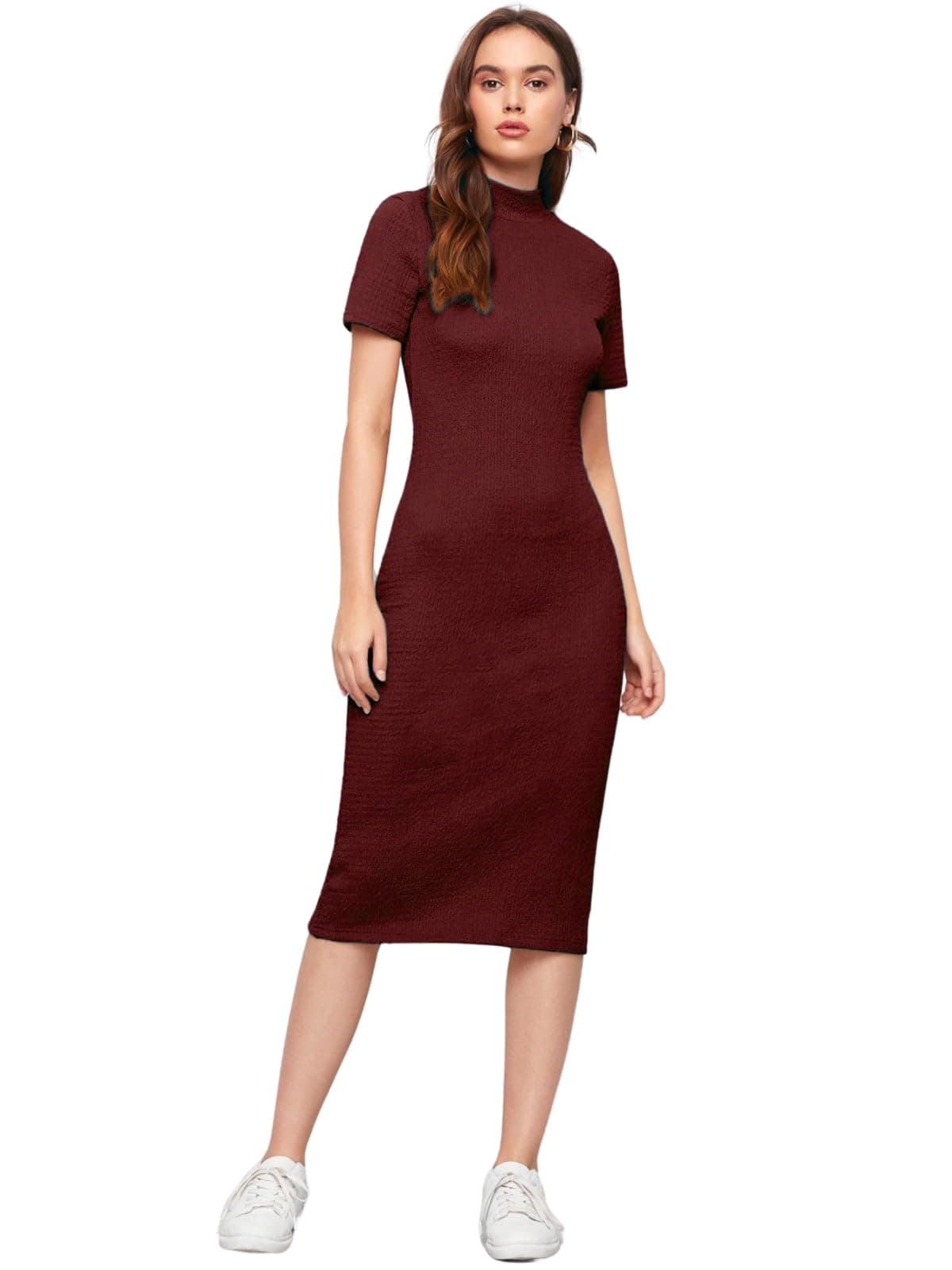 Leriya Fashion Women's Polycotton Bodycon Maxi Dress (LF-WD1158_Burgundy_L)
