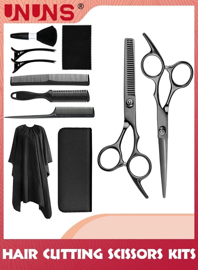 Hair Cutting Scissors Kits,11pcs Stainless Steel Hairdressing Shears Set Professional Thinning Scissors For Barber/Salon/Home/Men/Women/Kids,Black