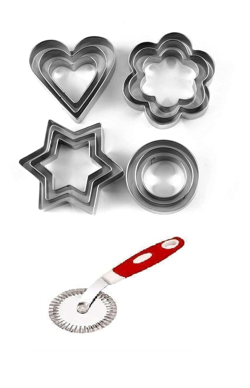 Swami Enterprise Stainless Steel Cookie Cutters Set with 4 Different Shapes 12 Pieces SetRound Pastry CutterSandwich Cutter 1 pc Multi Color
