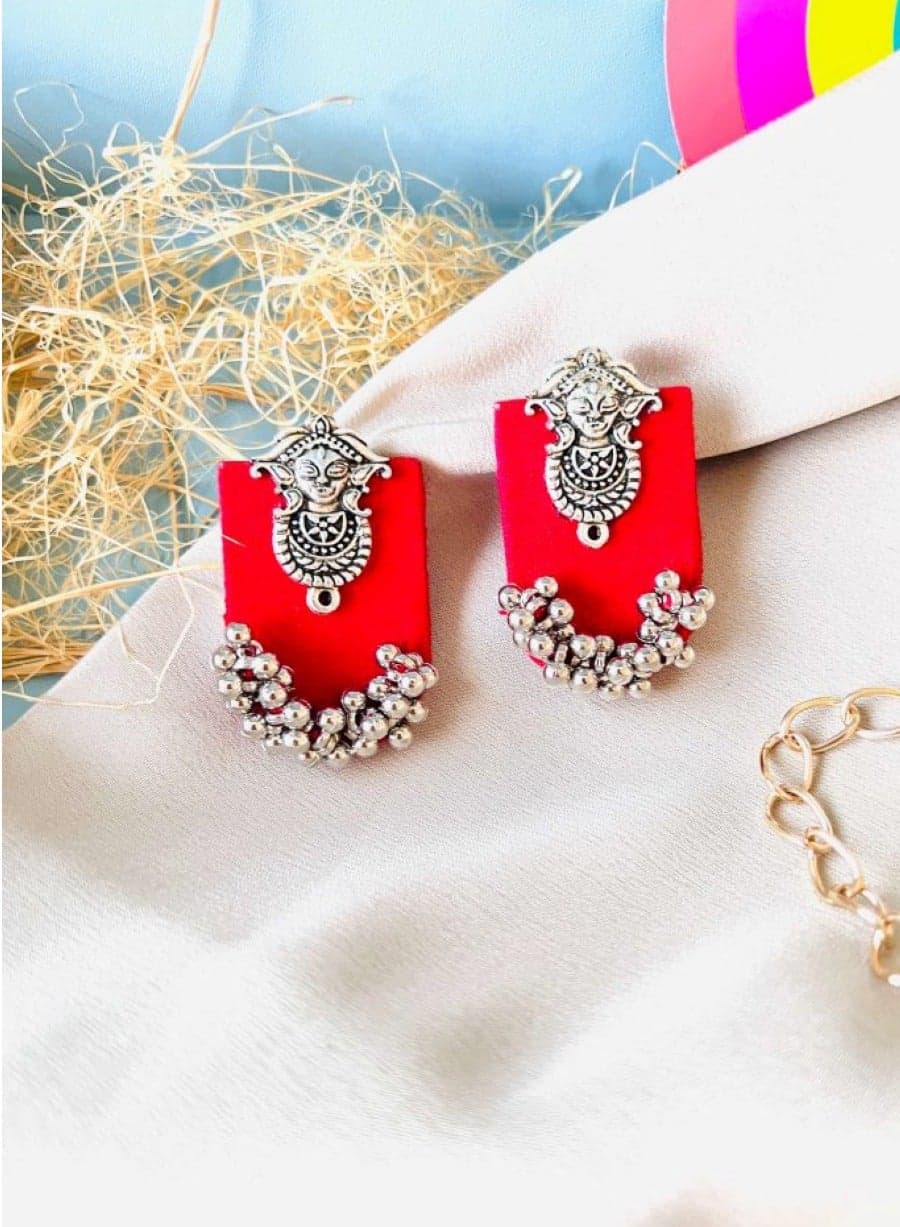 Women Handmade Red Fabric Earrings