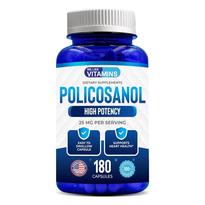 We Like Vitamins Policosanol 25mg 180 Capsules Policosanol Supplement Made from Natural Sugar Cane NonGMO and GlutenFree
