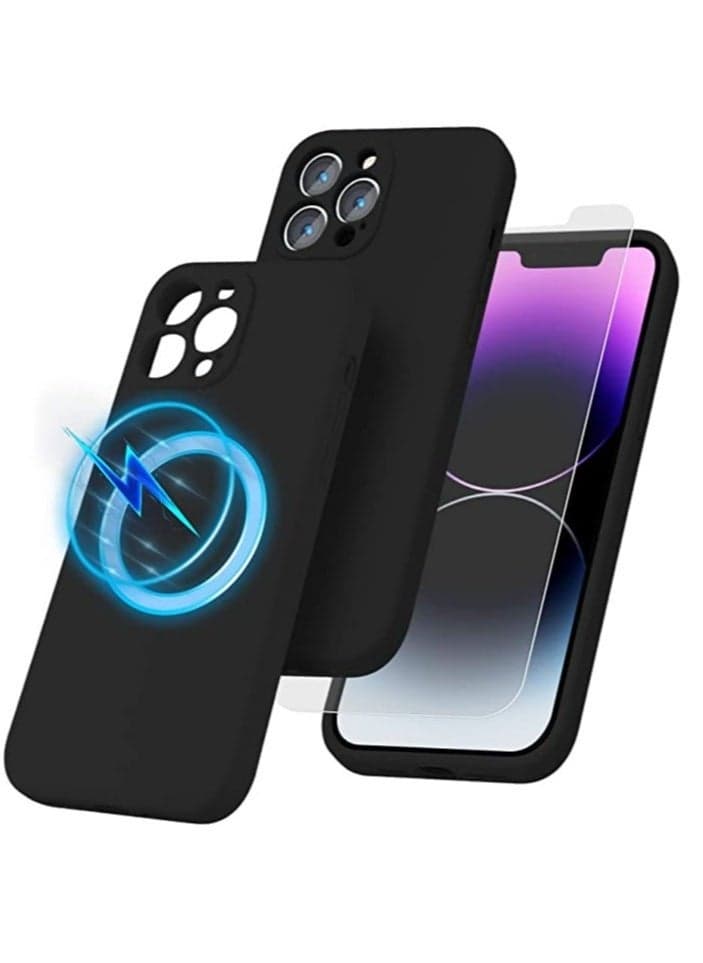 iPhone 12 Pro Max with 2 Pack Tempered Glass Screen Protector Magsafe Case Silicone Phone Case with Microfiber Lining for iPhone 12 Pro Max 6.7 inch 2022,Black