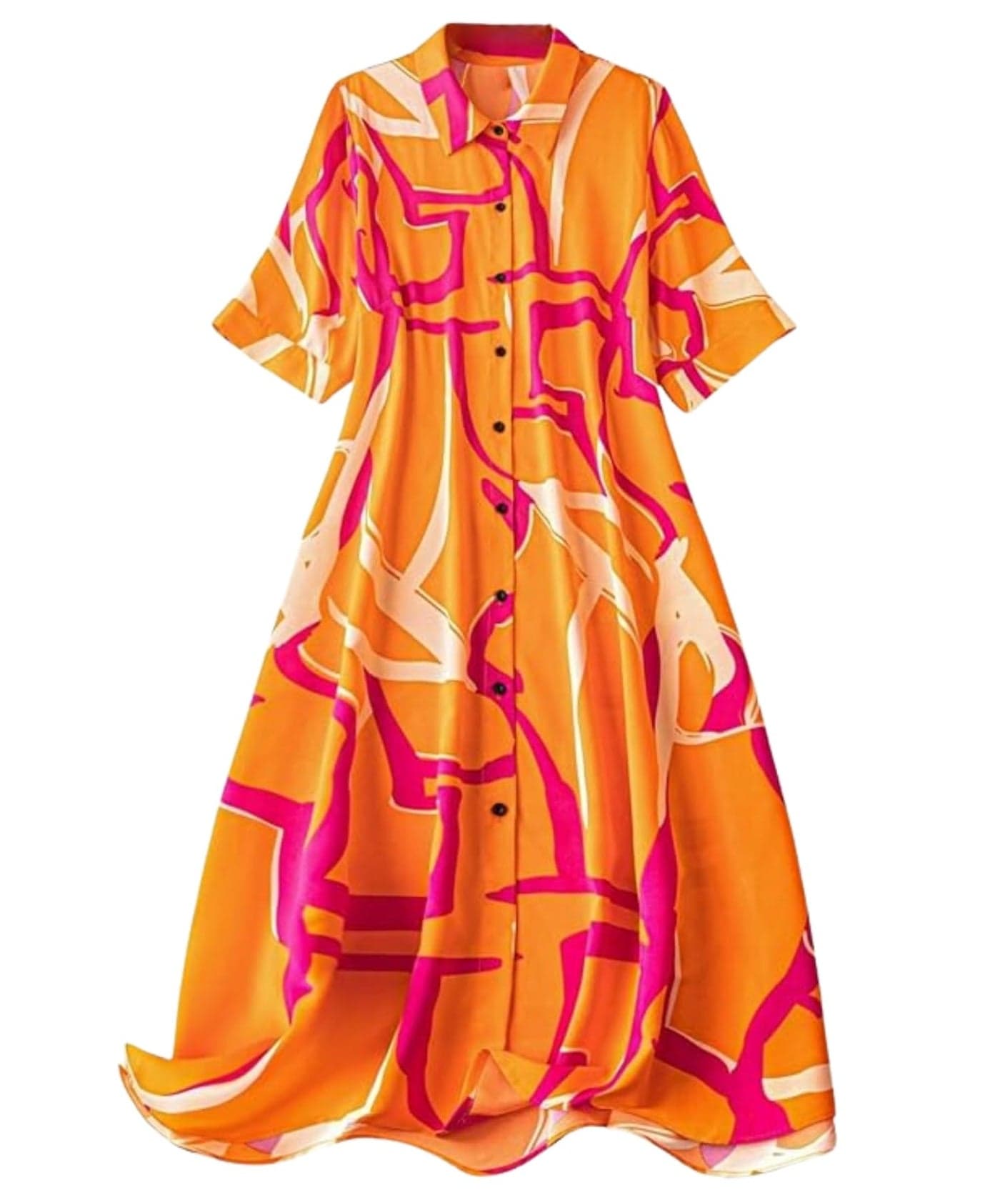 OM SAI Latest Creation One Piece Fit & Flare Midi Dress | Beach Wear | Western Dress | Vacation Outfits | Picnic Dress | Casual, Party Dresses for Women. (Small, Orange)
