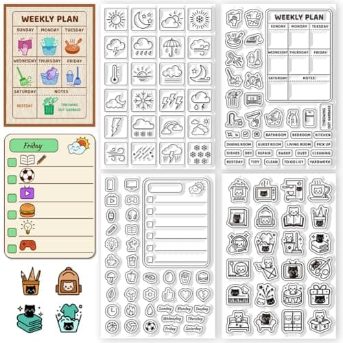 CHGCRAFT 4 Sheets 4 Styles Daily Weather Icons Clear Stamps Schedule Table Silicone Stamp Seal for DIY Scrapbooking and Card Making Paper Craft Decor 63 43 Inch