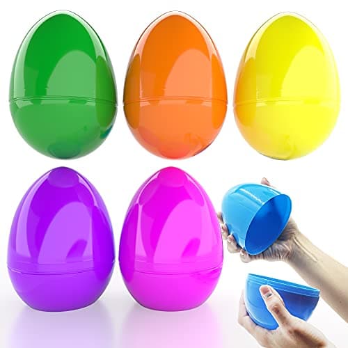 The Dreidel Company 6 inch Jumbo Filable Easter Eggs 6Pack Colorful Bright Plastic Easter Eggs Stands Upright Perfect for Surprise Easter Hunt Assorted Colors
