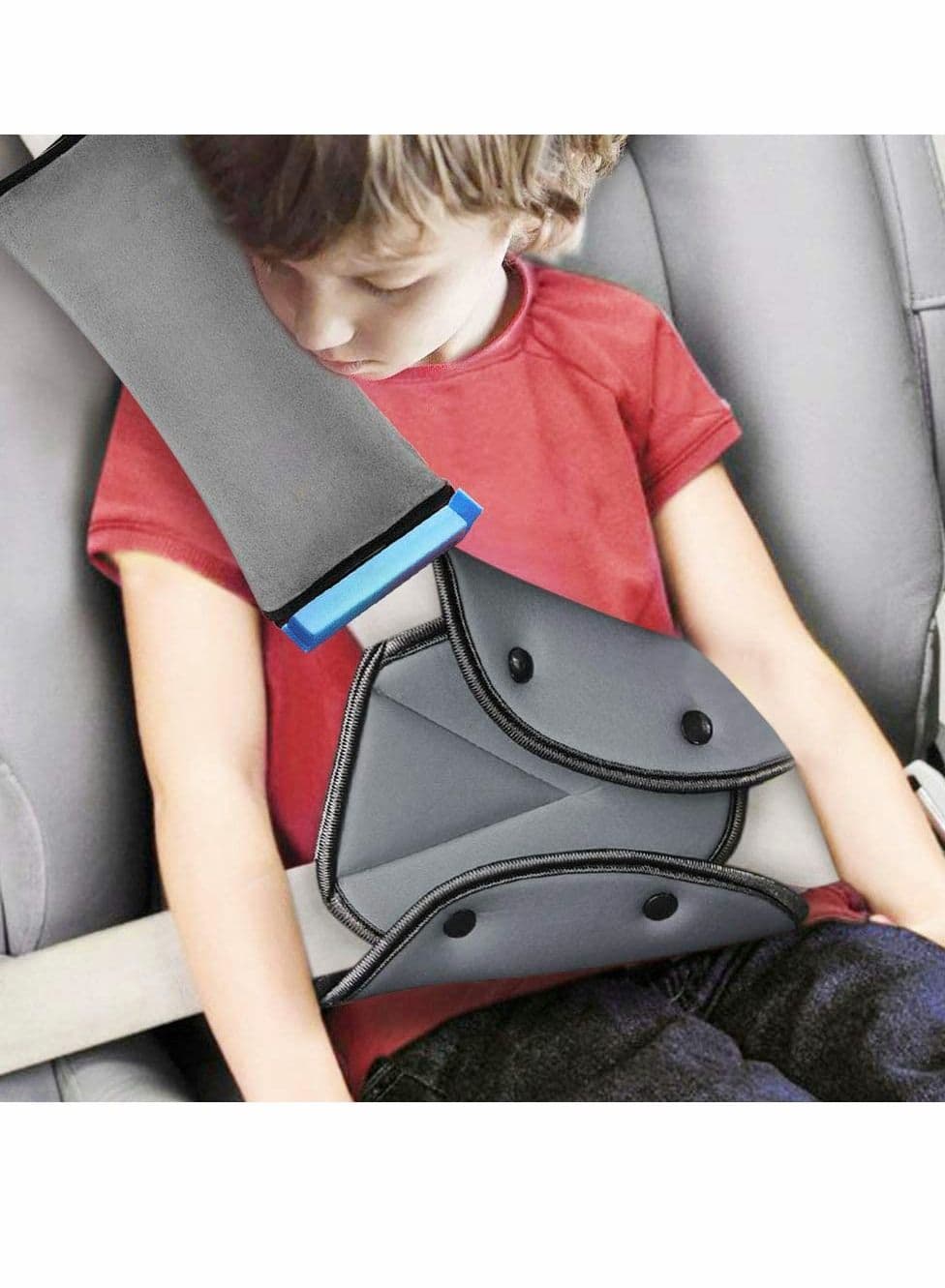 Seat Belt Adjuster and Pillow with Clip for Kids Travel,Neck Support Headrest Seatbelt Cover & Child,Car Strap Cushion Pads Baby Short People Adult (Gray)